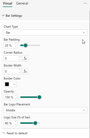 Bar Settings panel